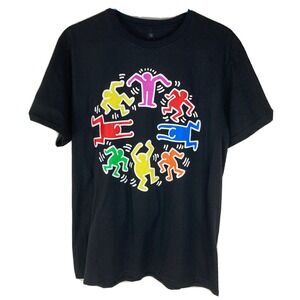 Keith Haring Foundation Black T-Shirt Medium‎ NWOT Dancing People